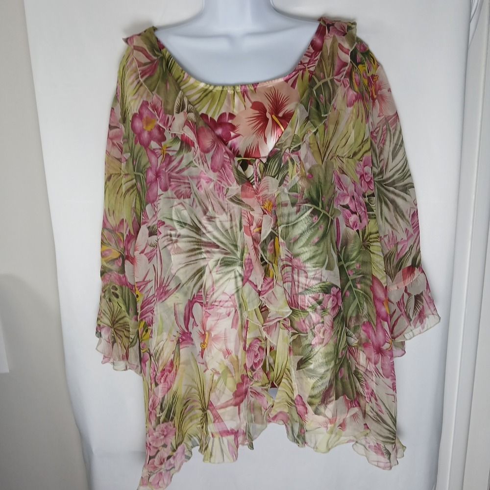 Avenue Blouse Womens Silk Cottagecore Y2K Style Peasant Layered Floral Evening - Picture 2 of 9